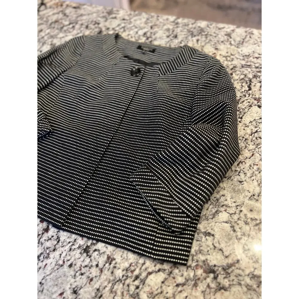 Talbots cropped polka dot blazer jacket size 14 3/4 sleeves black and white - Picture 4 of 12